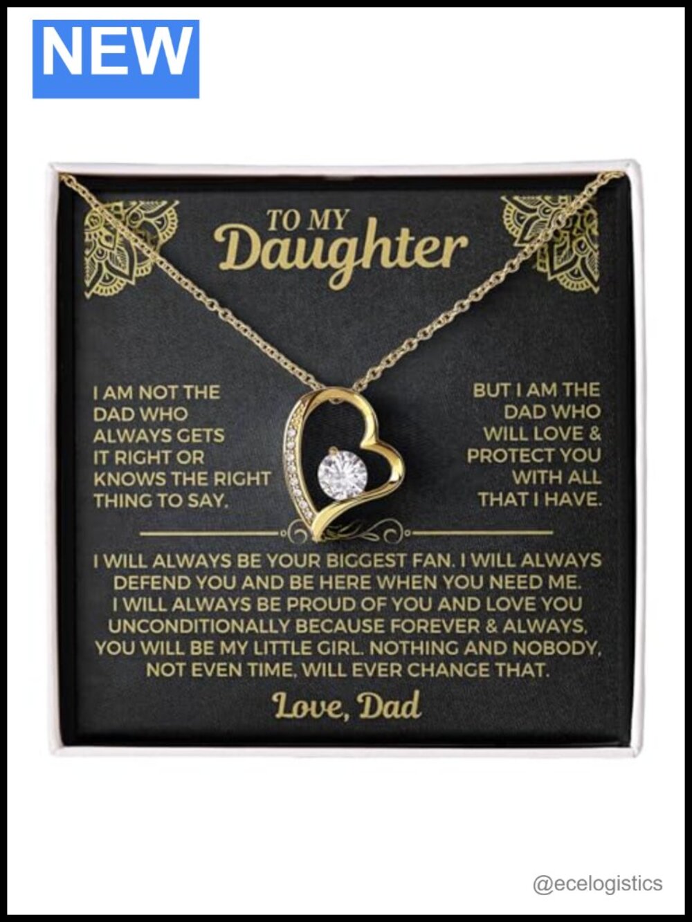 Cubic Zirconia Pendant Necklace Stainless Steel Message Card Gift for Daughter